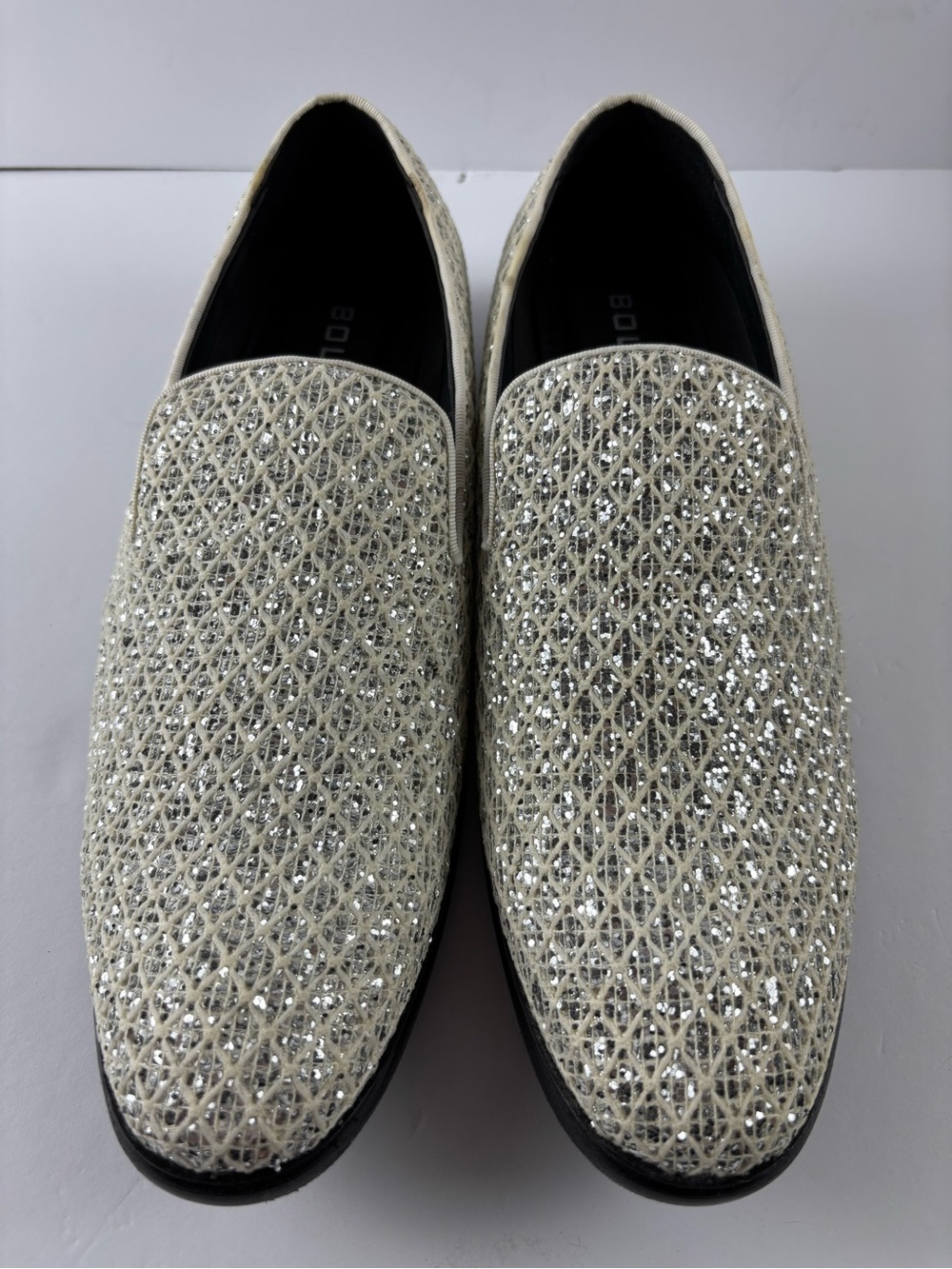 Bolano White Silver Glitter Slip-On Dress Loafer Men’s US 9 SARLO-007 (A2)